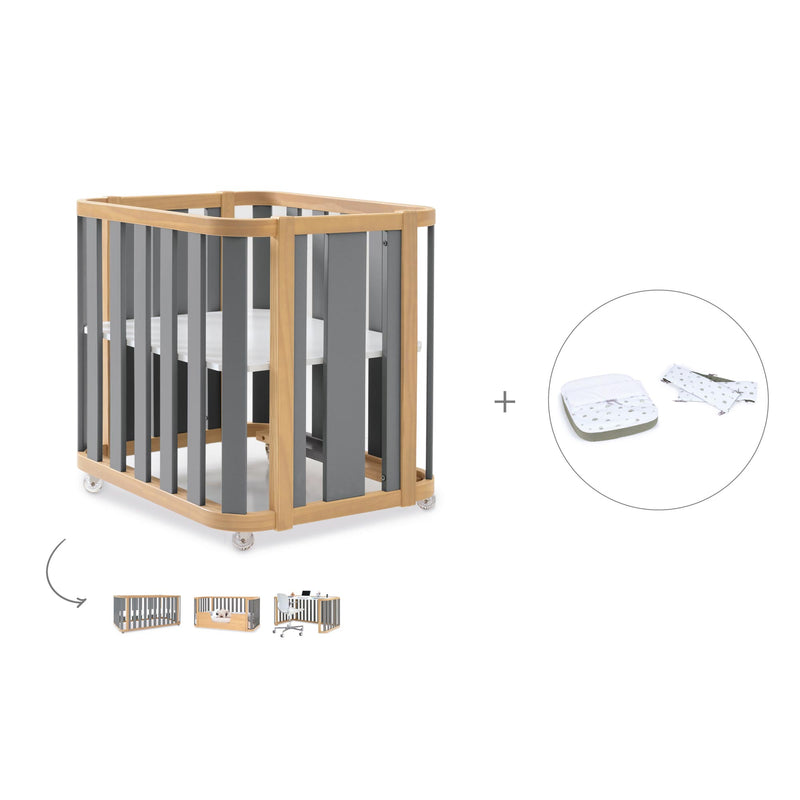 Crib, cot and bed (4in1) wooden/grey · Crea Plus Tre C351-M5058