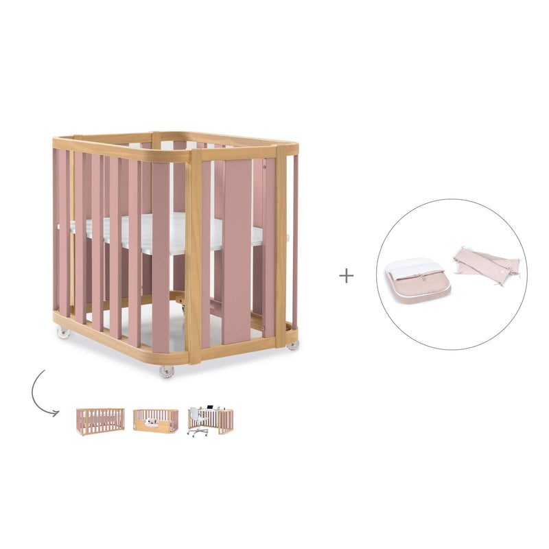 Babywiege, babybett und Bett (4in1) Holz/rosa · Crea Plus Tre C351-M5059