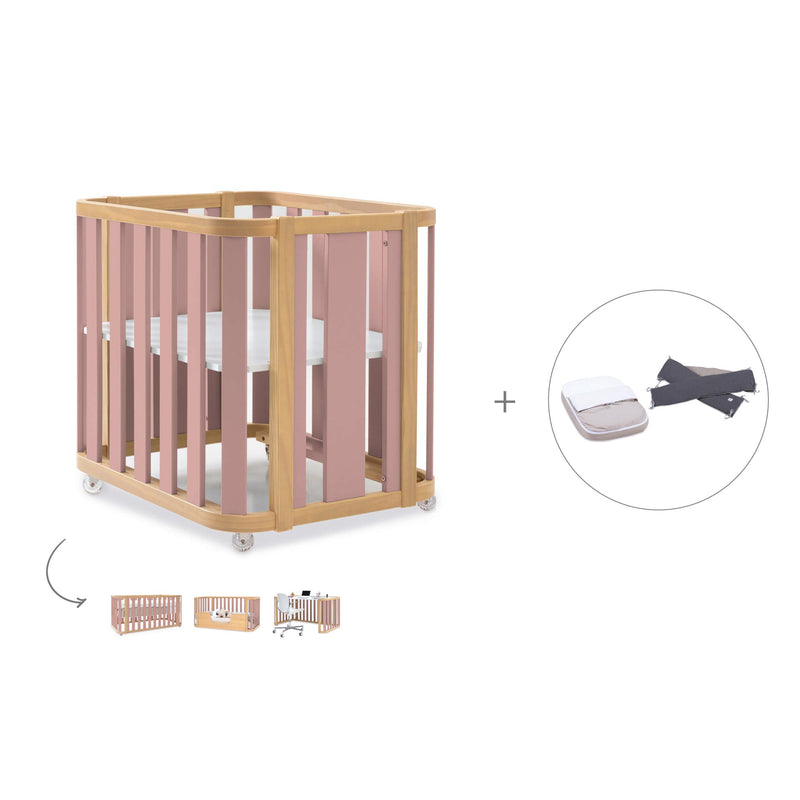 Crib, cot and bed (4in1) wooden/rose · Crea Plus Tre C351-M5059