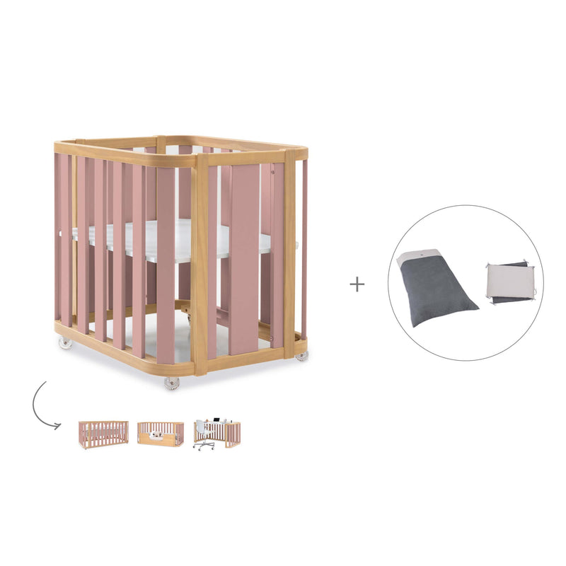 Berceau, lit bébé et lit d'enfant (4in1) bois/rose · Crea Plus Tre C351-M5059