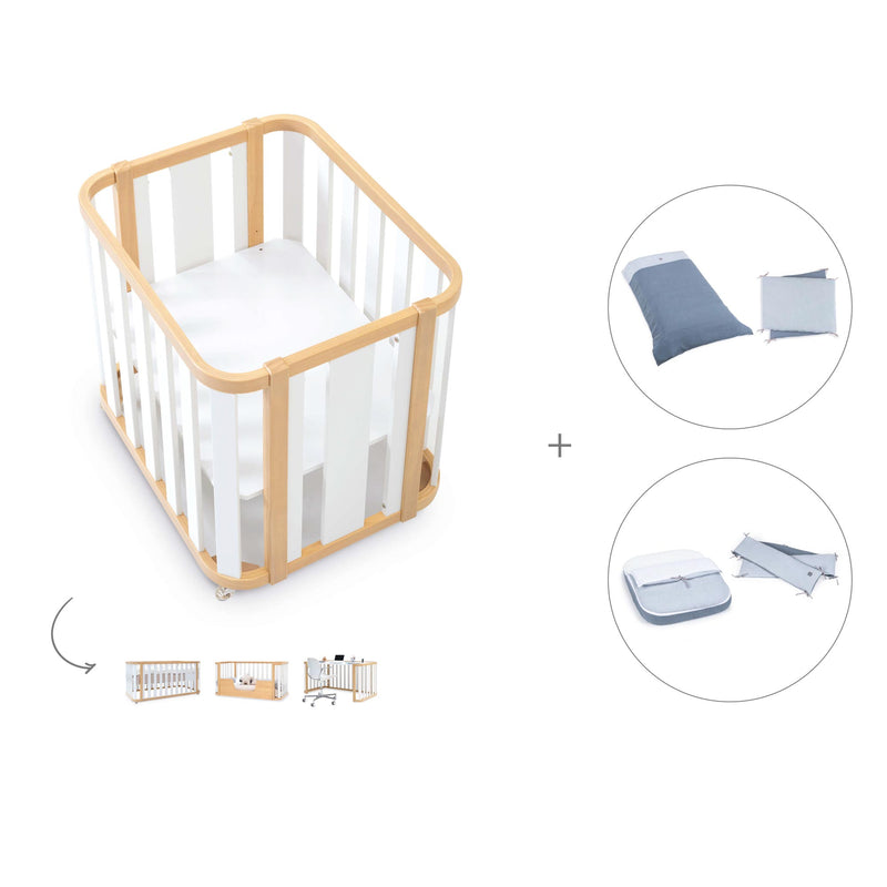 Minicuna-cuna-cama-escritorio (4en1) madera/blanco · Crea Plus Tre C351-M5011