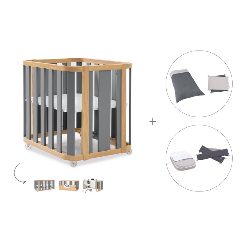 Crib, cot and bed (4in1) wooden/grey · Crea Plus Tre C351-M5058