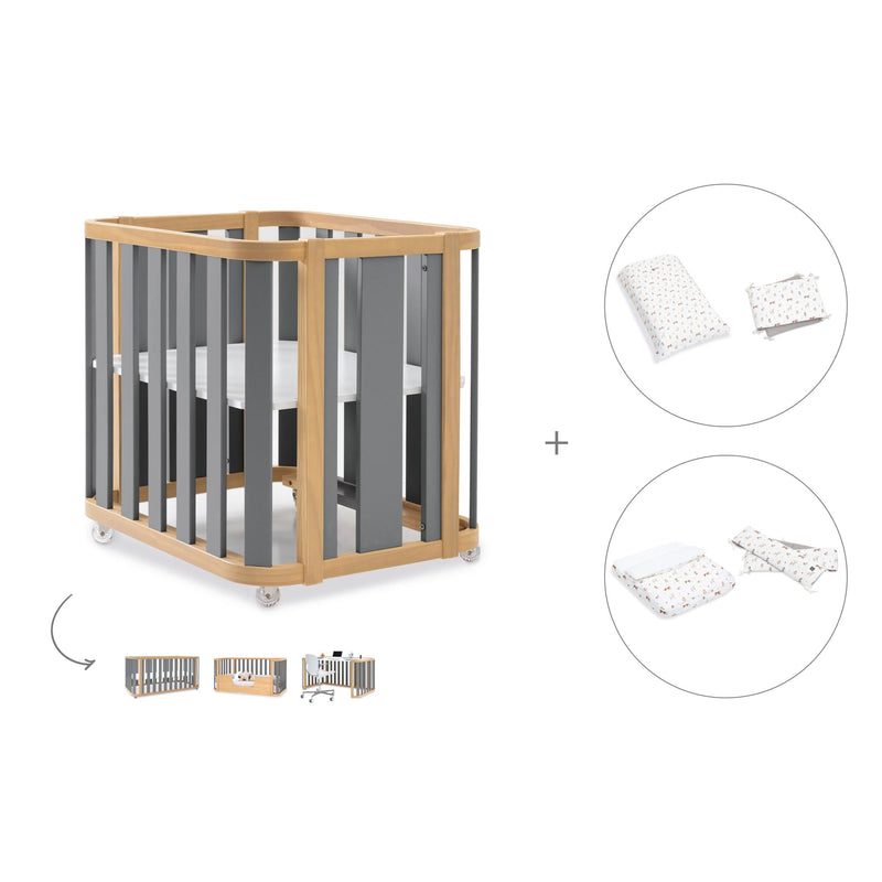 Crib, cot and bed (4in1) wooden/grey · Crea Plus Tre C351-M5058