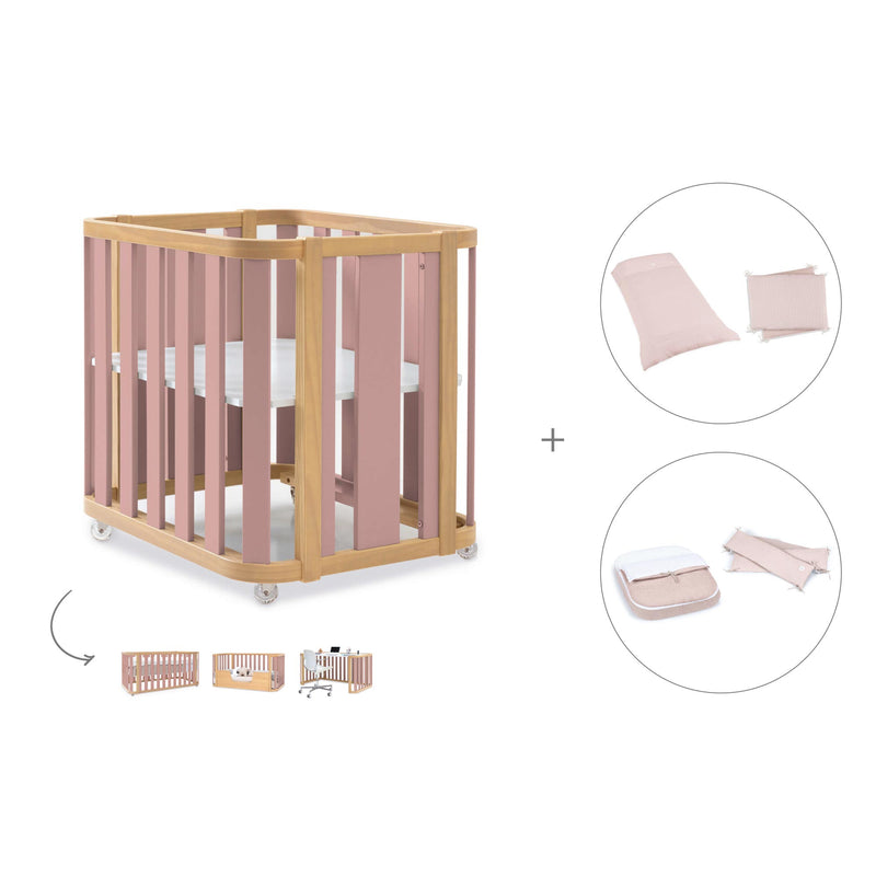 Crib, cot and bed (4in1) wooden/rose · Crea Plus Tre C351-M5059