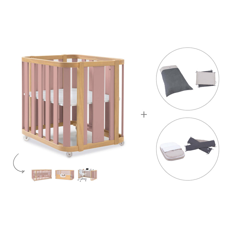 Berceau, lit bébé et lit d'enfant (4in1) bois/rose · Crea Plus Tre C351-M5059