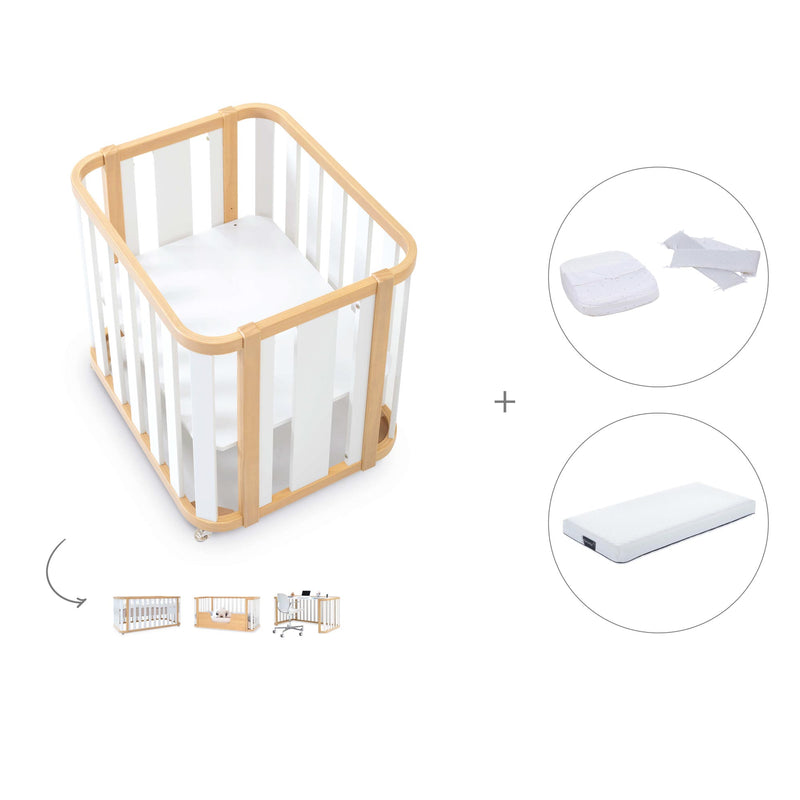 Babywiege, babybett und Bett (4in1) Holz/weiss · Crea Plus Tre C351-M5011