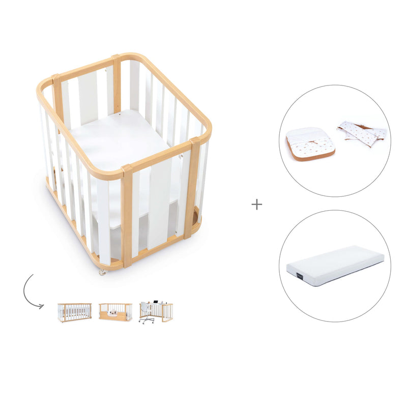 Babywiege, babybett und Bett (4in1) Holz/weiss · Crea Plus Tre C351-M5011