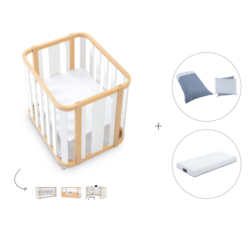 Minicuna-cuna-cama-escritorio (4en1) madera/blanco · Crea Plus Tre C351-M5011