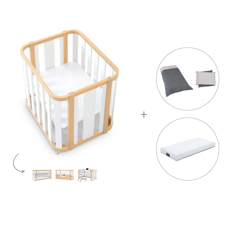 Minicuna-cuna-cama-escritorio (4en1) madera/blanco · Crea Plus Tre C351-M5011