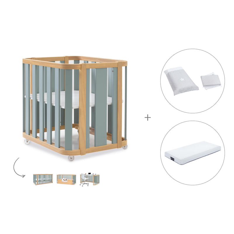 Berceau, lit bébé et lit d'enfant (4in1) bois/vert · Crea Plus Tre C351-M5057