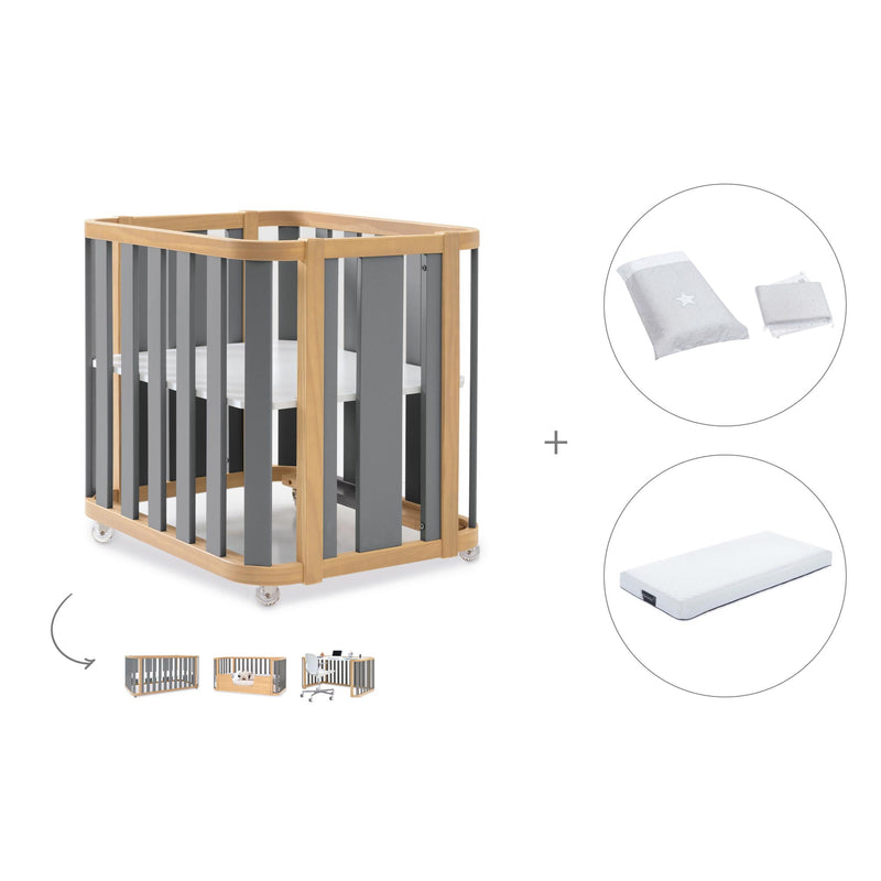 Crib, cot and bed (4in1) wooden/grey · Crea Plus Tre C351-M5058