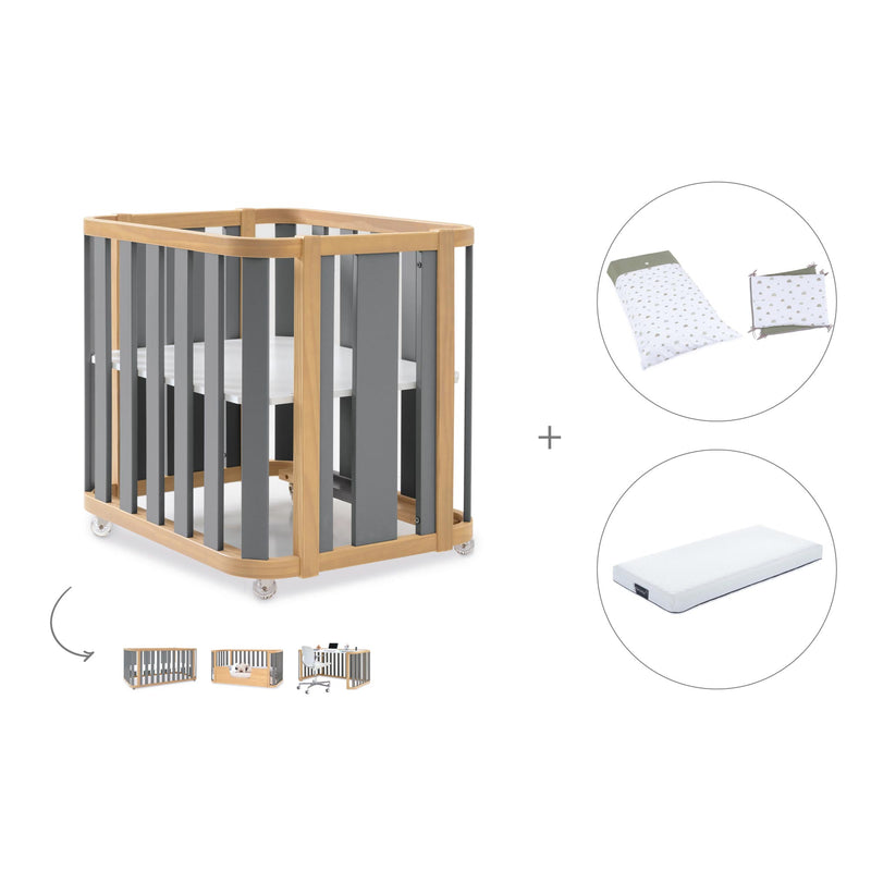 Crib, cot and bed (4in1) wooden/grey · Crea Plus Tre C351-M5058