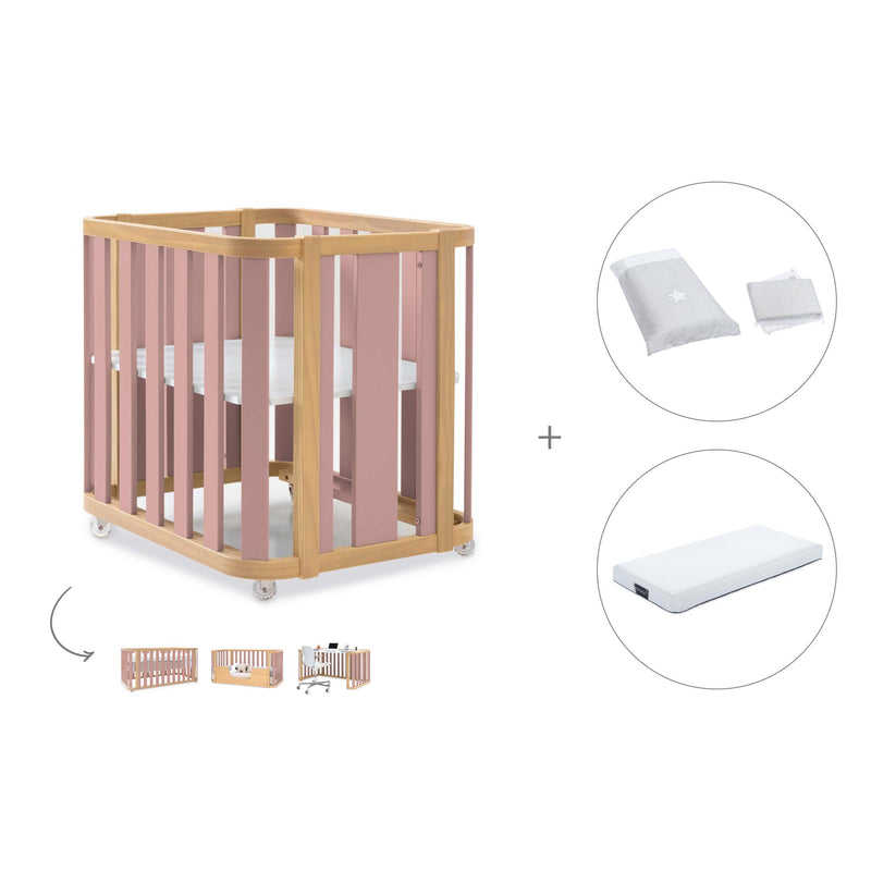 Berceau, lit bébé et lit d'enfant (4in1) bois/rose · Crea Plus Tre C351-M5059