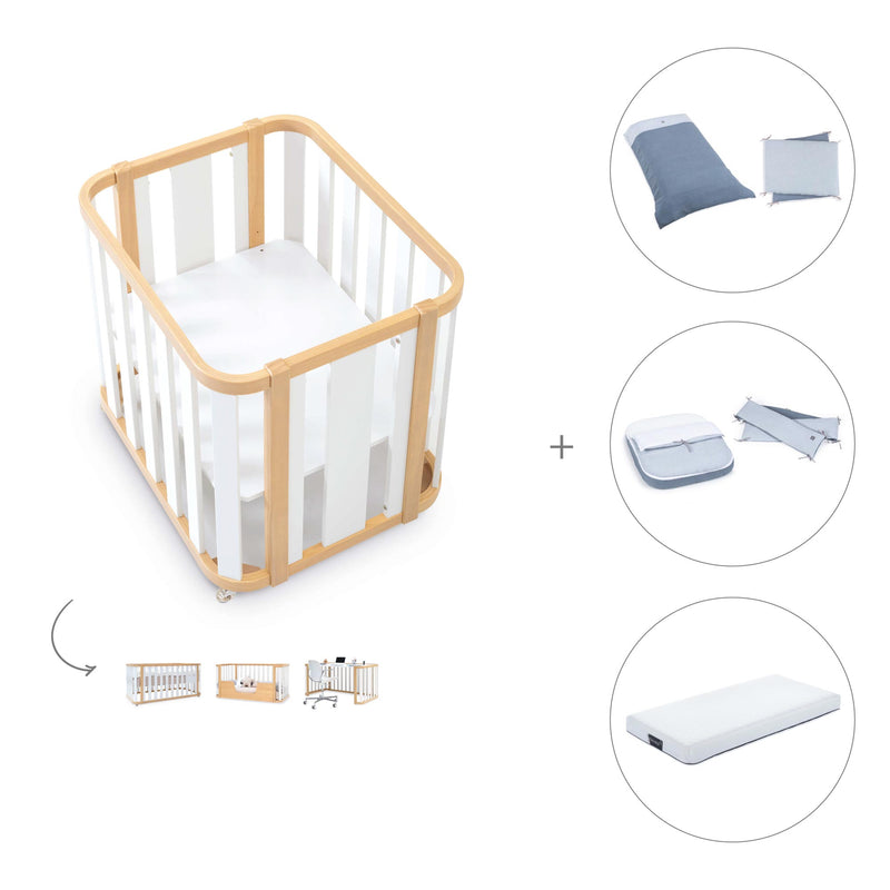 Mini berço, berço e cama (4in1) madeira/branco · Crea Plus Tre C351-M5011