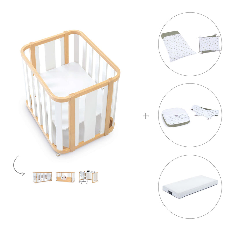 Mini berço, berço e cama (4in1) madeira/branco · Crea Plus Tre C351-M5011