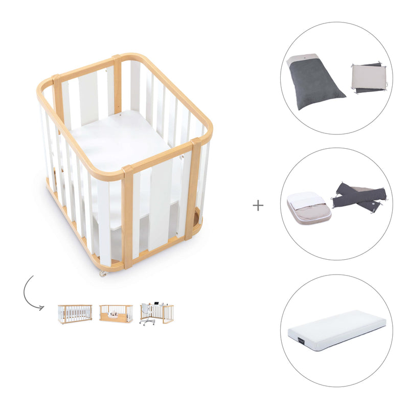 Berceau, lit bébé et lit d'enfant (4in1) bois/blanc · Crea Plus Tre C351-M5011