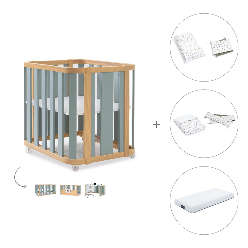 Berceau, lit bébé et lit d'enfant (4in1) bois/vert · Crea Plus Tre C351-M5057