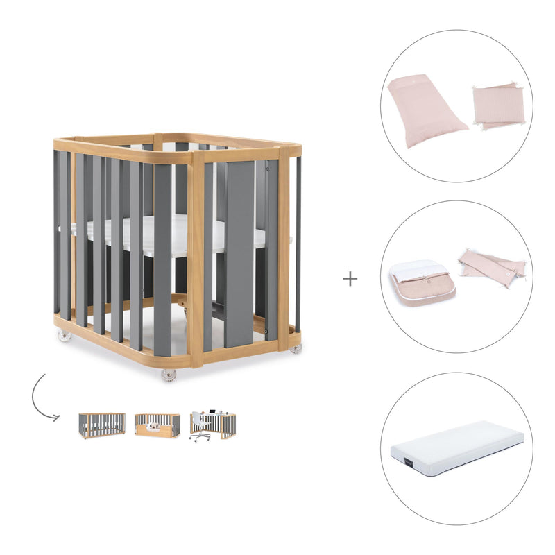 Crib, cot and bed (4in1) wooden/grey · Crea Plus Tre C351-M5058