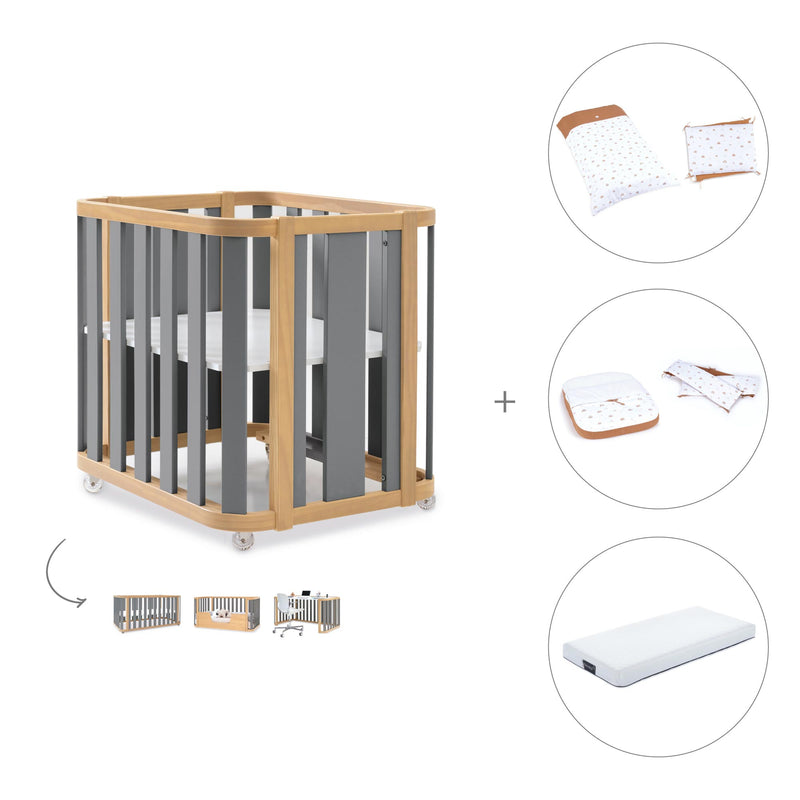 Crib, cot and bed (4in1) wooden/grey · Crea Plus Tre C351-M5058