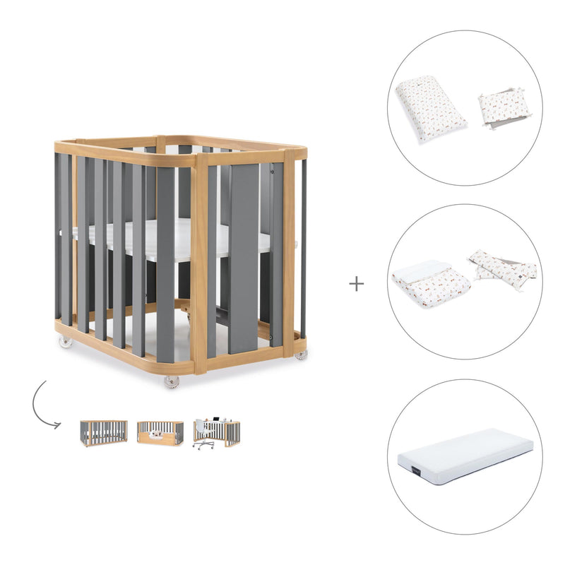 Crib, cot and bed (4in1) wooden/grey · Crea Plus Tre C351-M5058