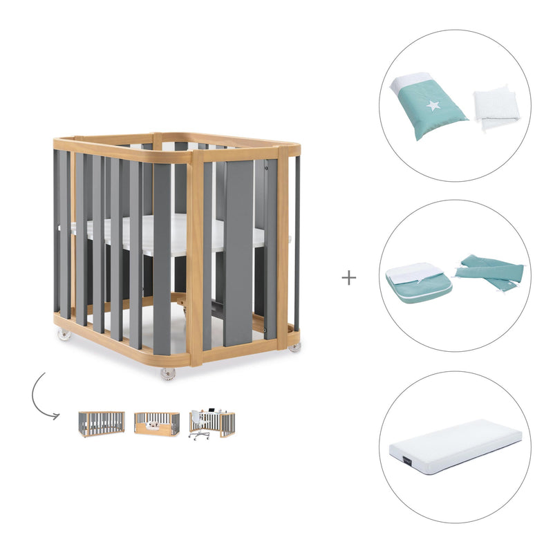 Crib, cot and bed (4in1) wooden/grey · Crea Plus Tre C351-M5058