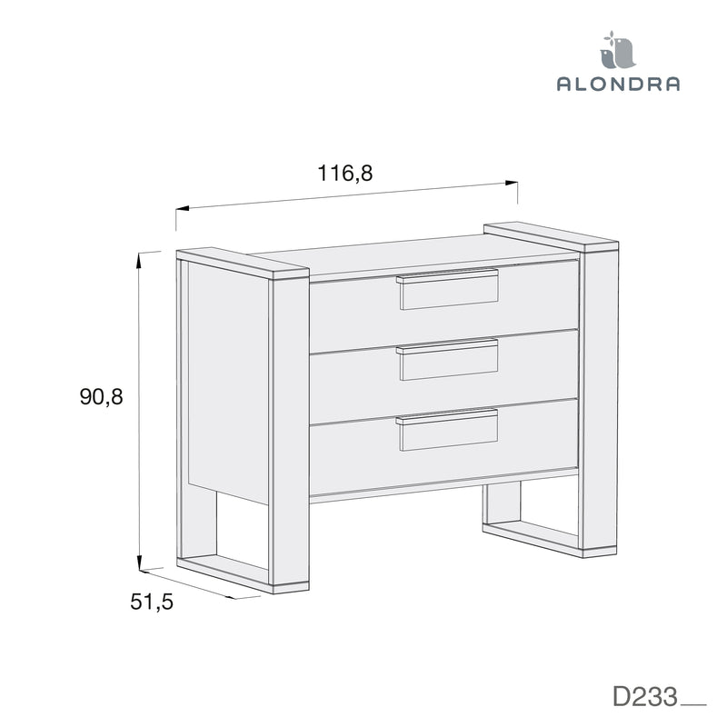 Commode pour enfants blanc brillant (117cm) · D233