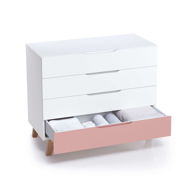 Set aus 60 x 120 cm großem Kinderbett und Kommode für Babys in Holz, Weiß und Rosa