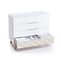 Baby chest white/wood with pink flowers sticker on bottom lawer · Lifestyle