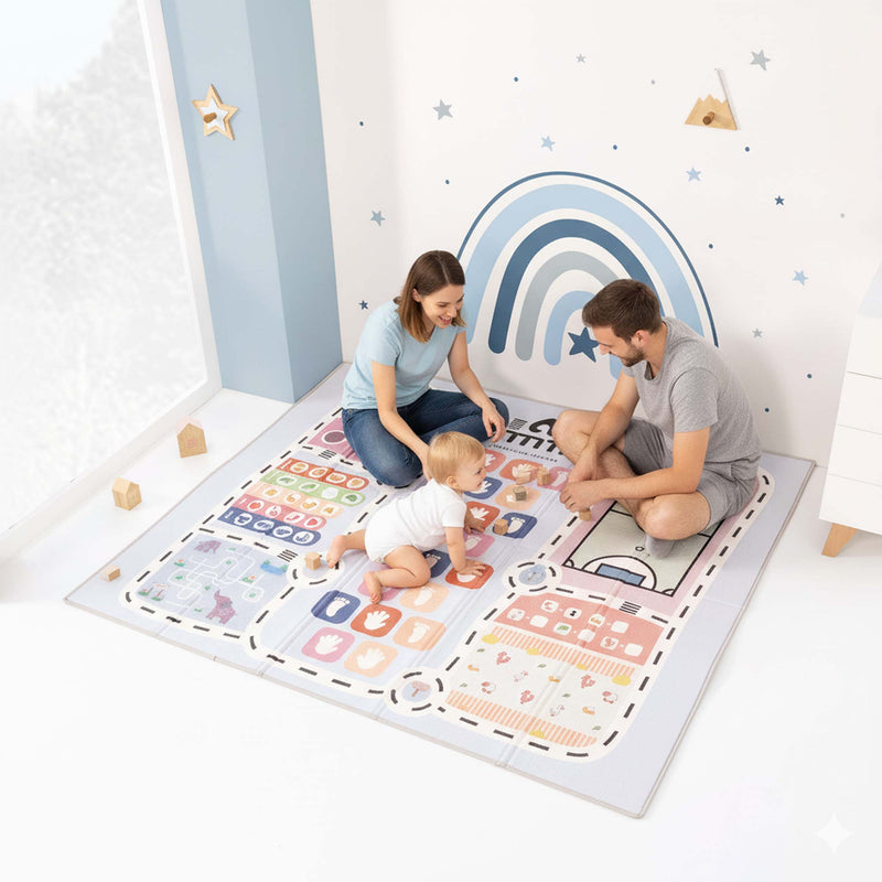 Wendbarer Spielteppich für Kinder (200x180 cm) Rosa Blumen · Liberty FP132