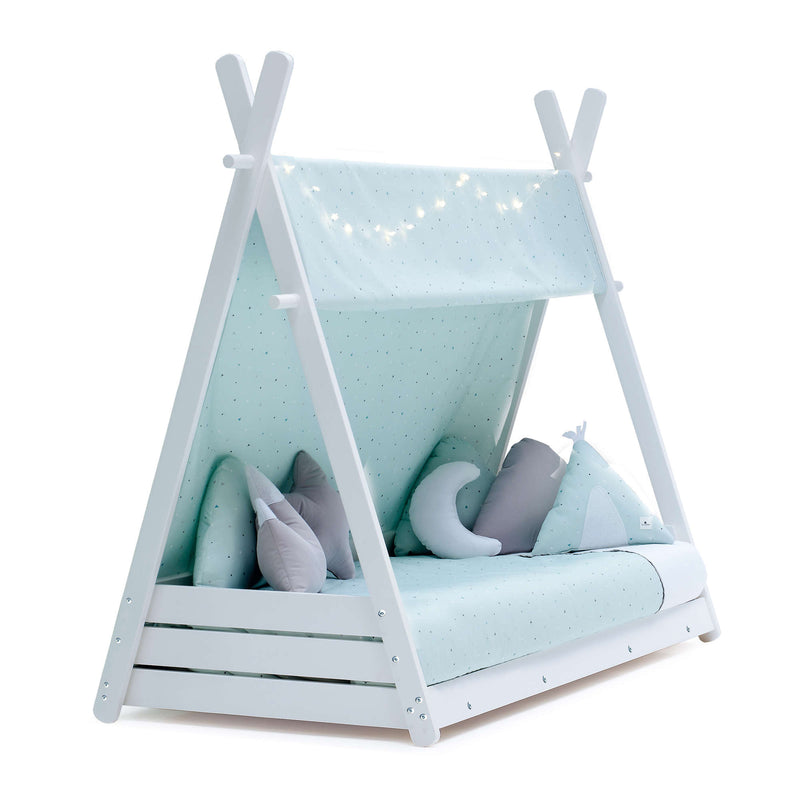 Lit cabane Montessori 90x200 cm avec linge de lit Mint · Homy XL
