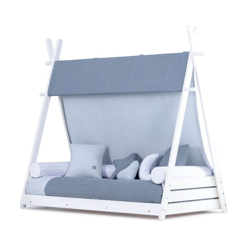 Lit cabane Montessori 90x200 cm avec linge de lit Alba Blu · Homy XL