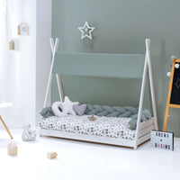 Withe Montessori bed 70x140 cm with green bedding · Homy