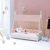 Withe Montessori bed 70x140 cm with pink flowers bedding · Homy