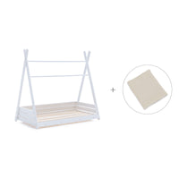 Withe Montessori bed 70x140 cm with beige bedding · Homy