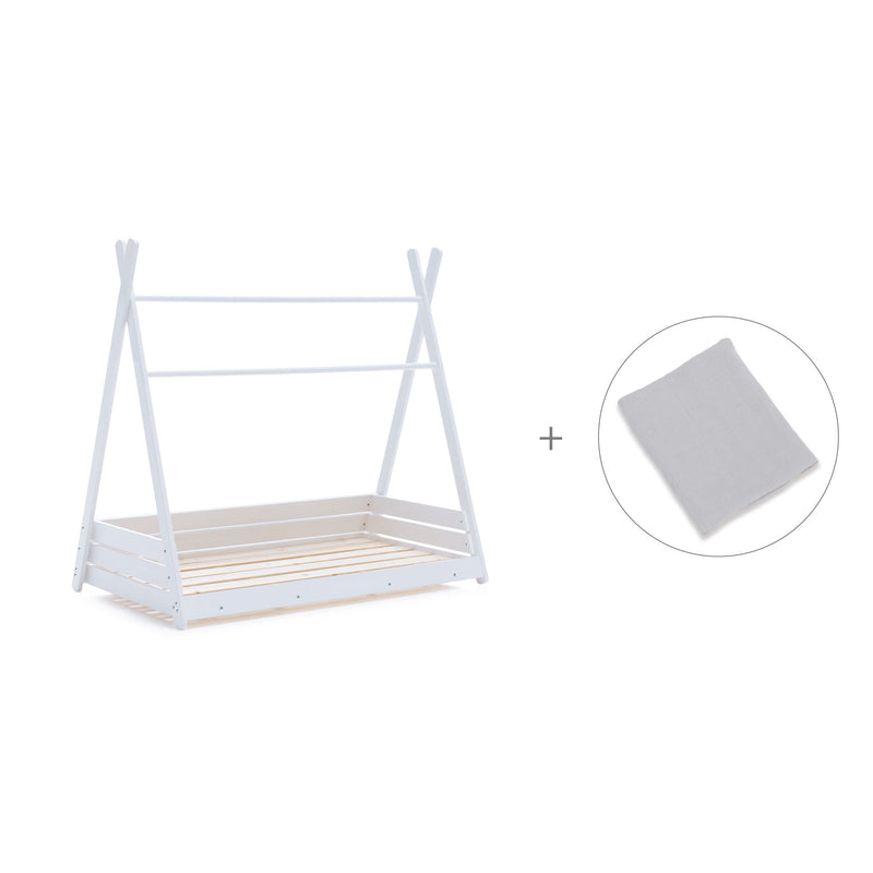 Withe Montessori bed 70x140 cm with grey bedding · Homy