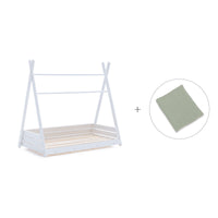 Withe Montessori bed 70x140 cm with green bedding · Homy