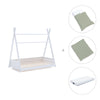 Withe Montessori bed 70x140 cm with green bedding · Homy