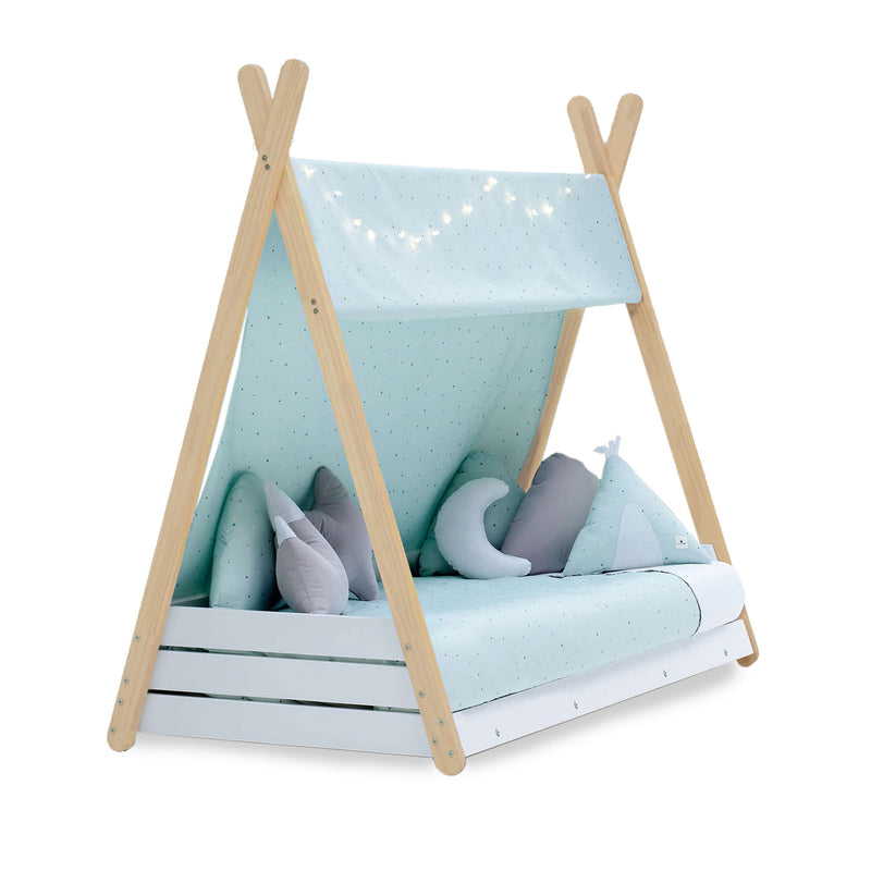 Lit d'enfant Montessori 70x140 cm en bois avec linge de lit Mint · Homy Life