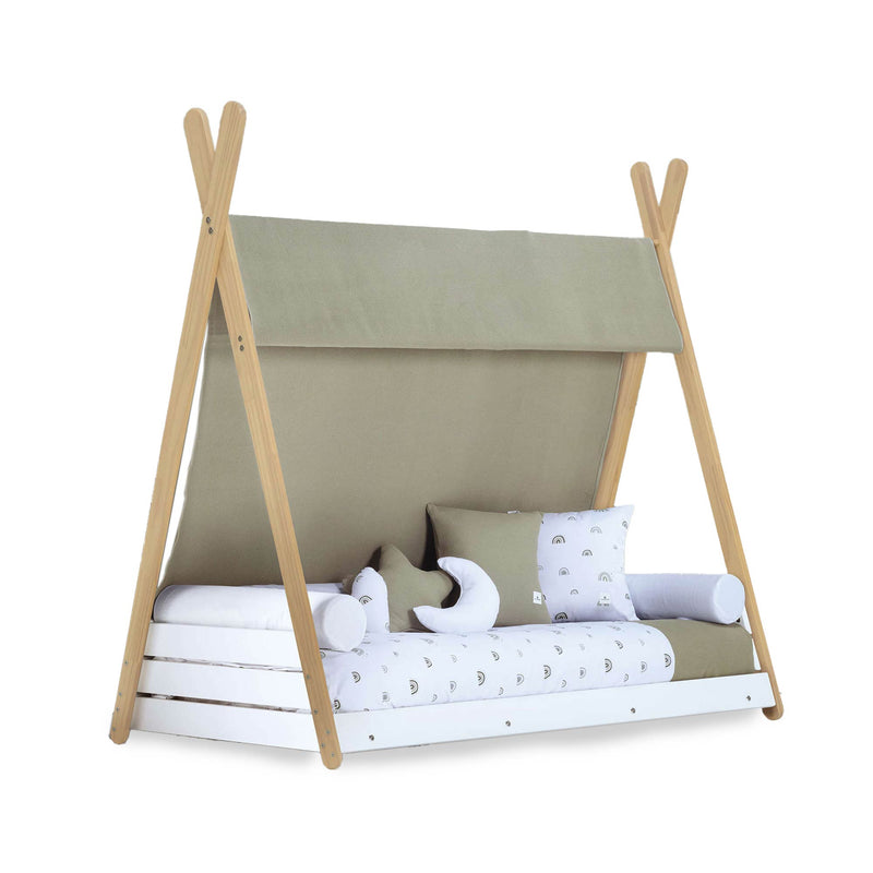 Montessori Kinderbett Holz 90x200 cm mit Espuma do mar-Textil · Homy Life XL