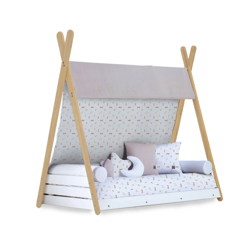 Wooden Montessori junior bed 90x200 cm with Taiga textile · Homy Life XL