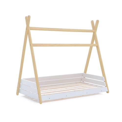 Cama con forma de cabaña Montessori 70x140 cm blanco/madera para niños