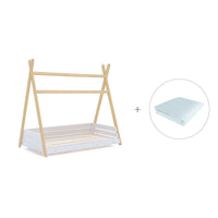 Wooden Montessori bed-cottage 70x140 cm with Mint textile · Homy Life