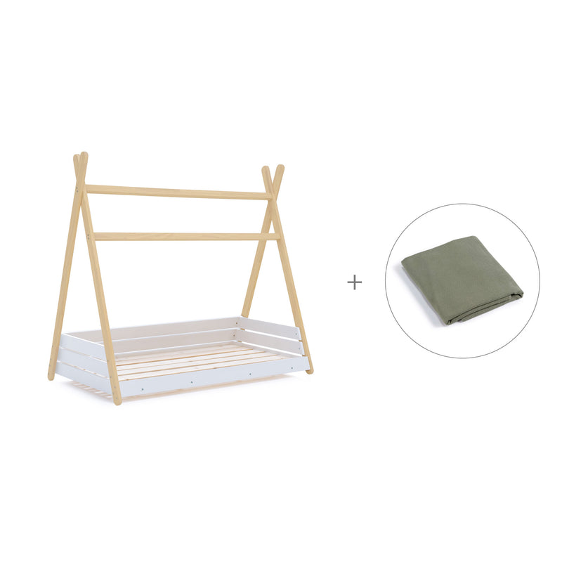 Lit d'enfant Montessori 70x140 cm en bois avec linge de lit Espuma do mar · Homy Life