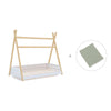 Wooden Montessori bed 70x140 cm with green bedding · Homy Life