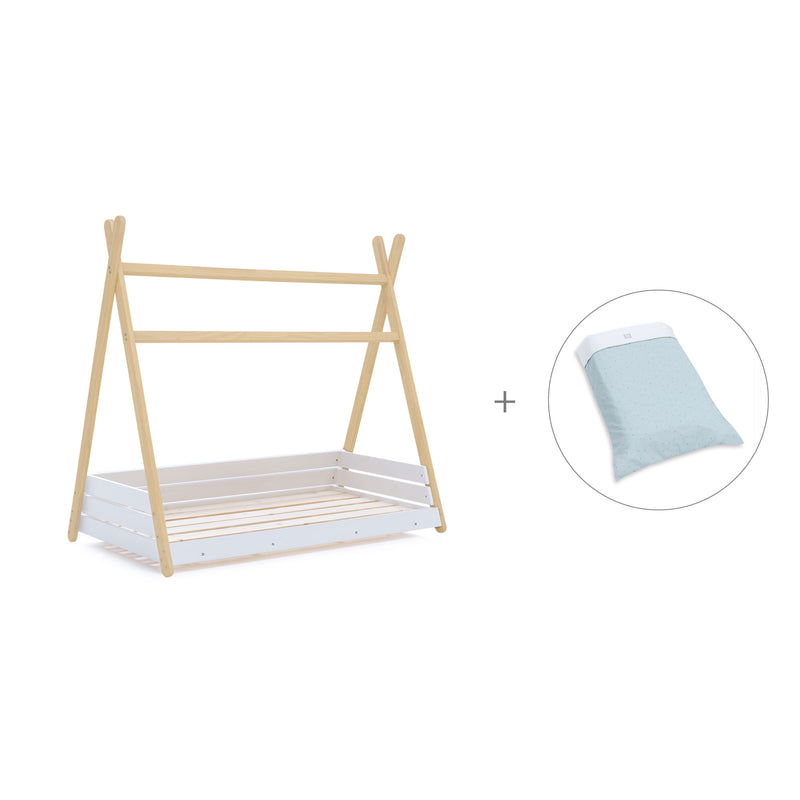 Wooden Montessori bed-cottage 70x140 cm with Mint textile · Homy Life