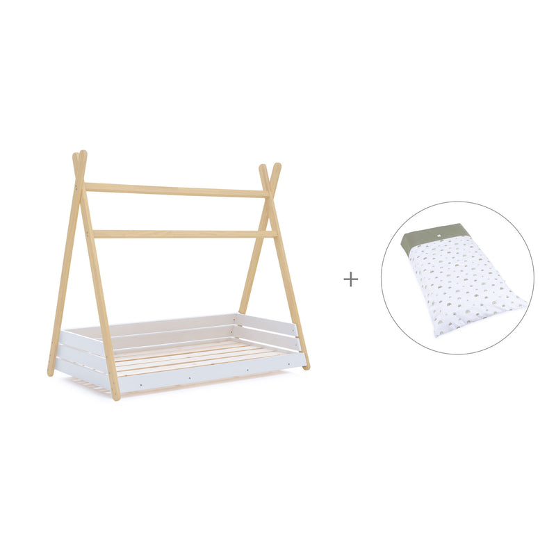 Lit d'enfant Montessori 70x140 cm en bois avec linge de lit Espuma do mar · Homy Life