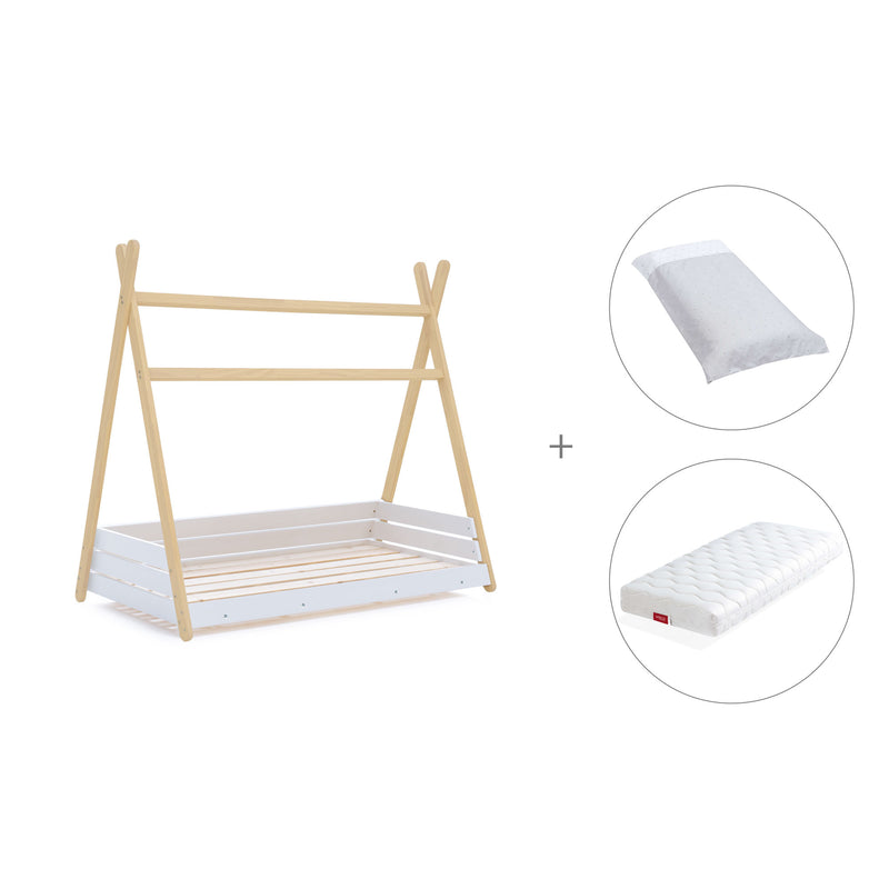 Lit d'enfant Montessori 70x140 cm en bois avec linge de lit Galaxy · Homy Life