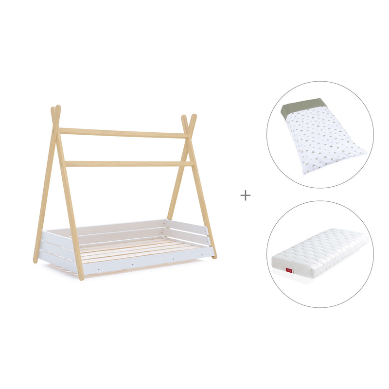 Lit d'enfant Montessori 70x140 cm en bois avec linge de lit Espuma do mar · Homy Life