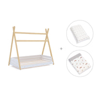 Wooden Montessori bed-cottage 70x140 cm with Taiga textile · Homy Life