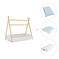 Lit d'enfant Montessori 70x140 cm en bois avec linge de lit Mint · Homy Life